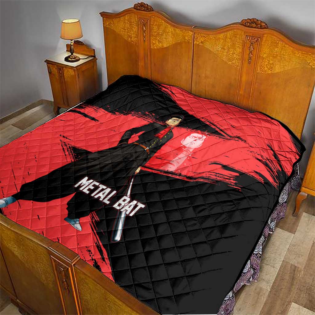 Metal Bat One Punch Man Anime Red and Black Theme Quilt with Street Fighter Style and Bold Bat Stance - The Mazicc