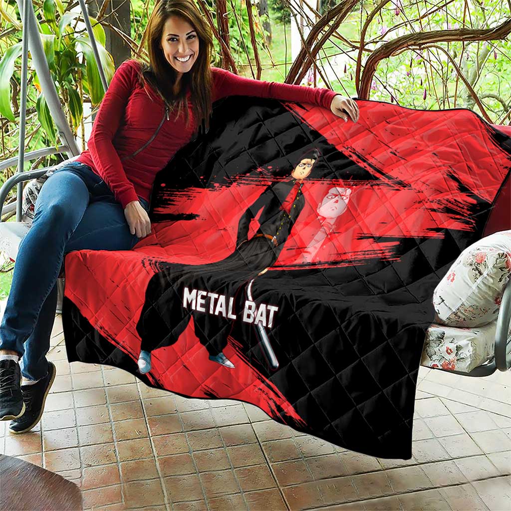 Metal Bat One Punch Man Anime Red and Black Theme Quilt with Street Fighter Style and Bold Bat Stance - The Mazicc