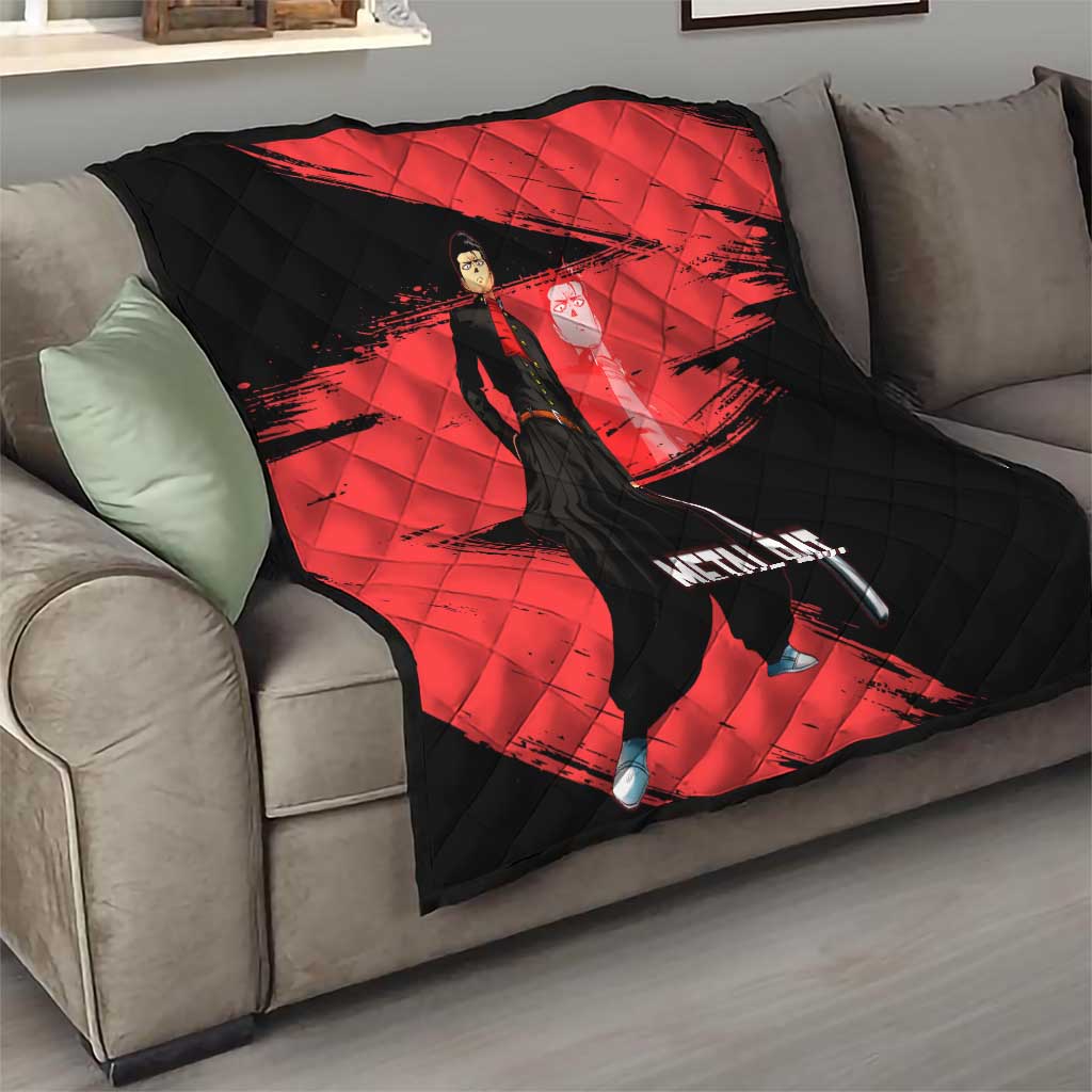 Metal Bat One Punch Man Anime Red and Black Theme Quilt with Street Fighter Style and Bold Bat Stance - The Mazicc