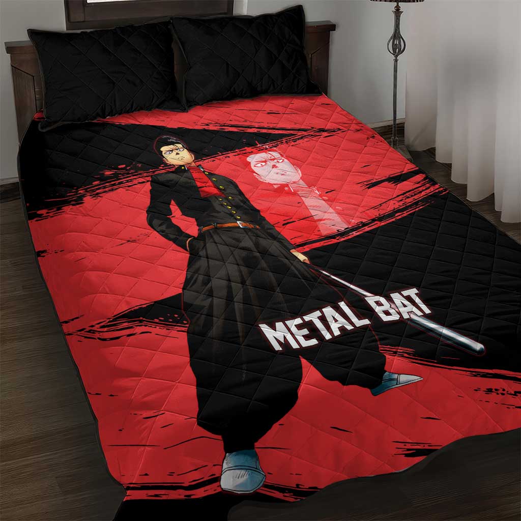 Metal Bat One Punch Man Anime Red and Black Theme Quilt Bed Set with Street Fighter Style and Bold Bat Stance - The Mazicc