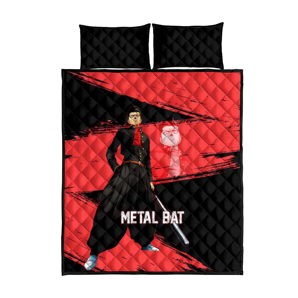 Metal Bat One Punch Man Anime Red and Black Theme Quilt Bed Set with Street Fighter Style and Bold Bat Stance - The Mazicc