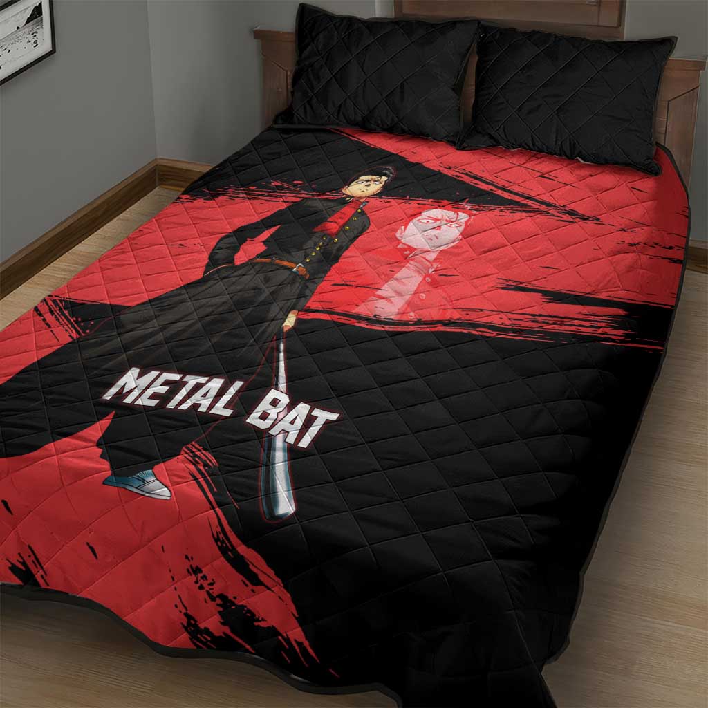 Metal Bat One Punch Man Anime Red and Black Theme Quilt Bed Set with Street Fighter Style and Bold Bat Stance - The Mazicc