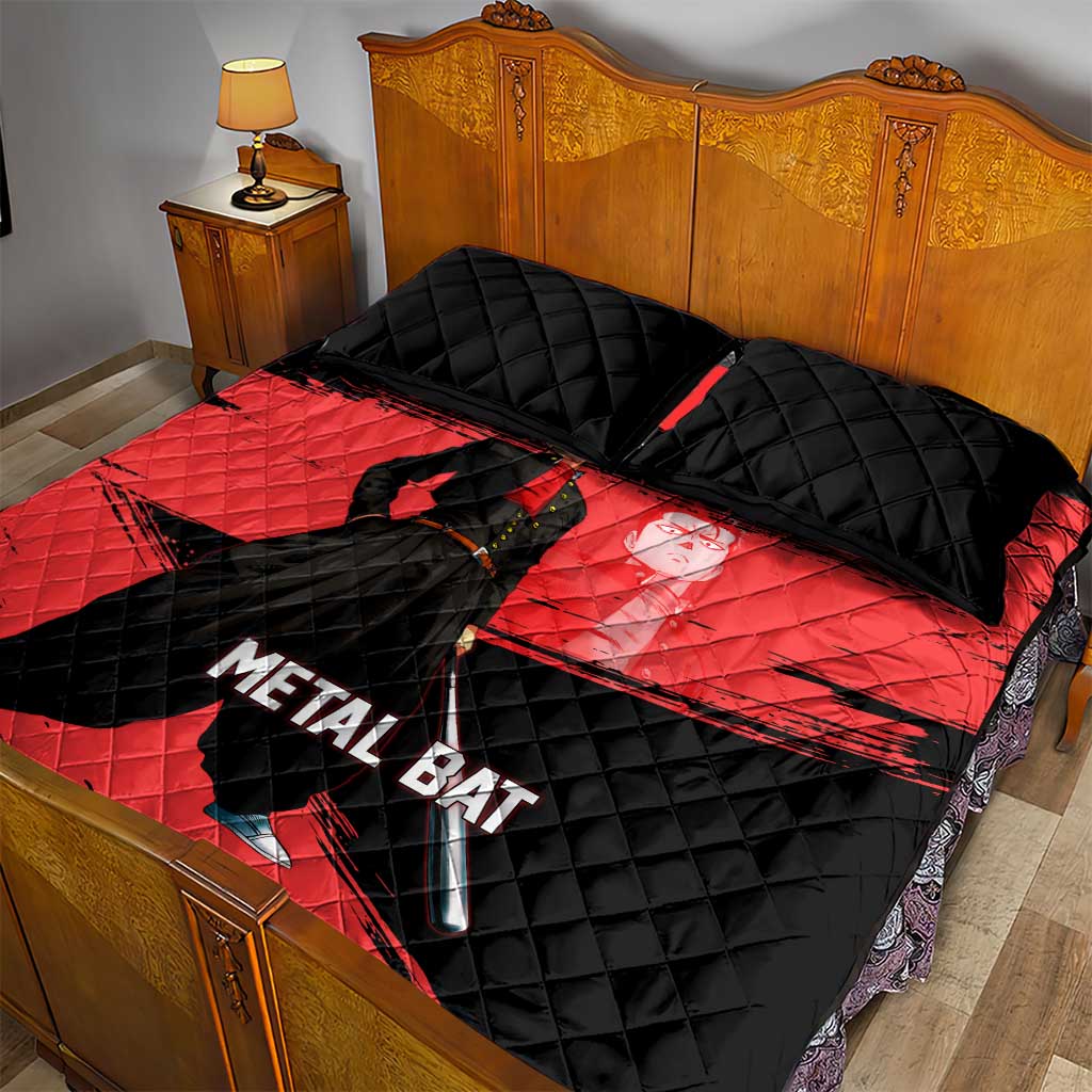Metal Bat One Punch Man Anime Red and Black Theme Quilt Bed Set with Street Fighter Style and Bold Bat Stance - The Mazicc