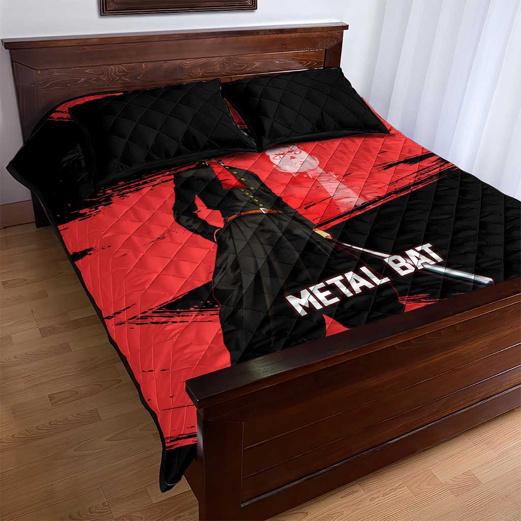 Metal Bat One Punch Man Anime Red and Black Theme Quilt Bed Set with Street Fighter Style and Bold Bat Stance - The Mazicc