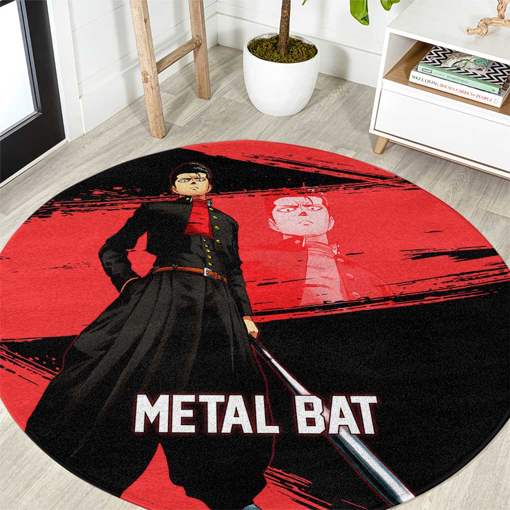 Metal Bat One Punch Man Anime Red and Black Theme Round Carpet with Street Fighter Style and Bold Bat Stance - The Mazicc