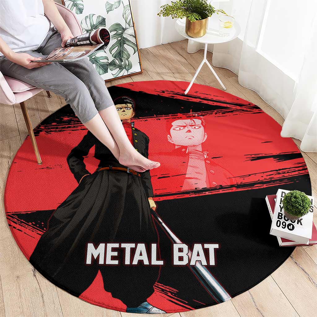 Metal Bat One Punch Man Anime Red and Black Theme Round Carpet with Street Fighter Style and Bold Bat Stance - The Mazicc