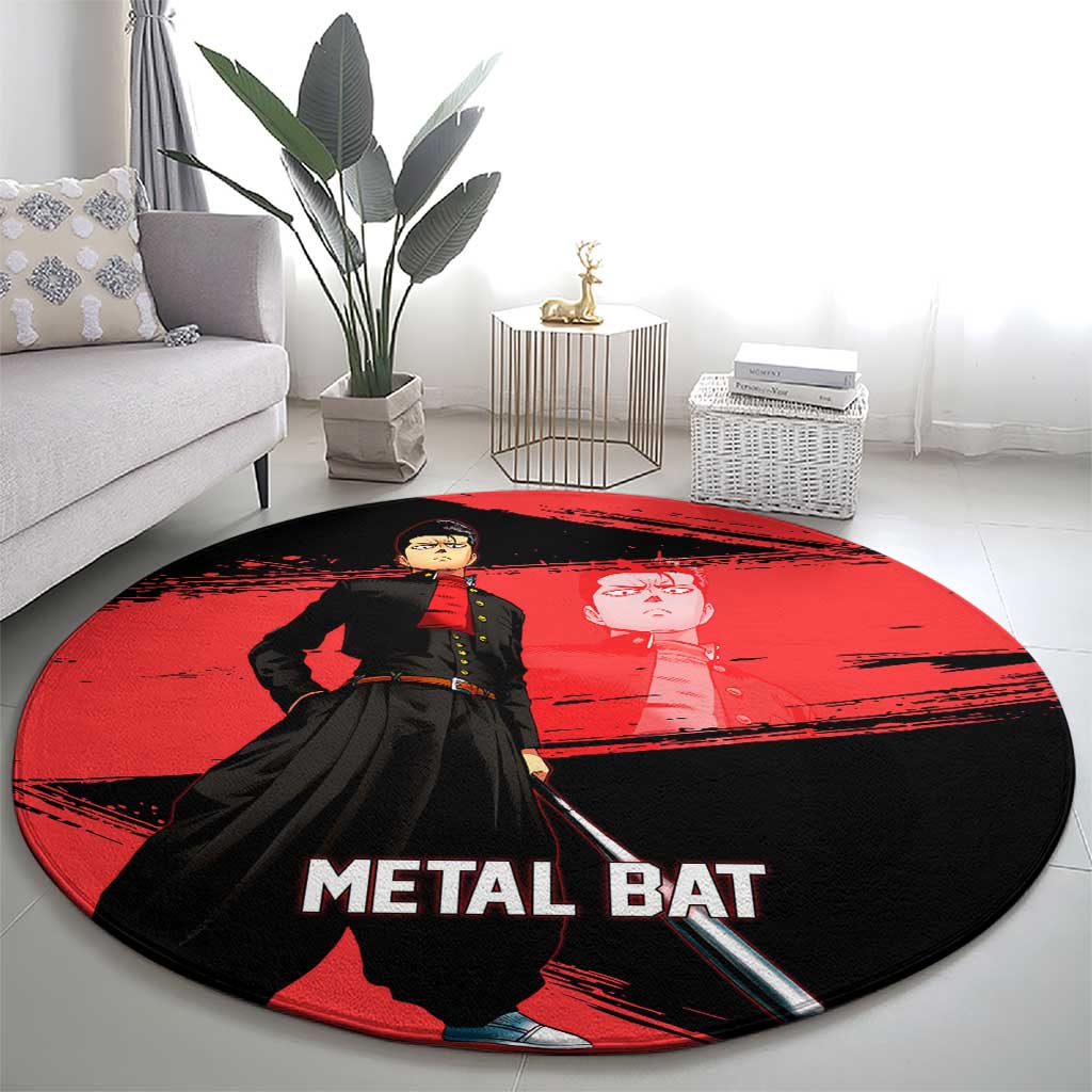Metal Bat One Punch Man Anime Red and Black Theme Round Carpet with Street Fighter Style and Bold Bat Stance - The Mazicc