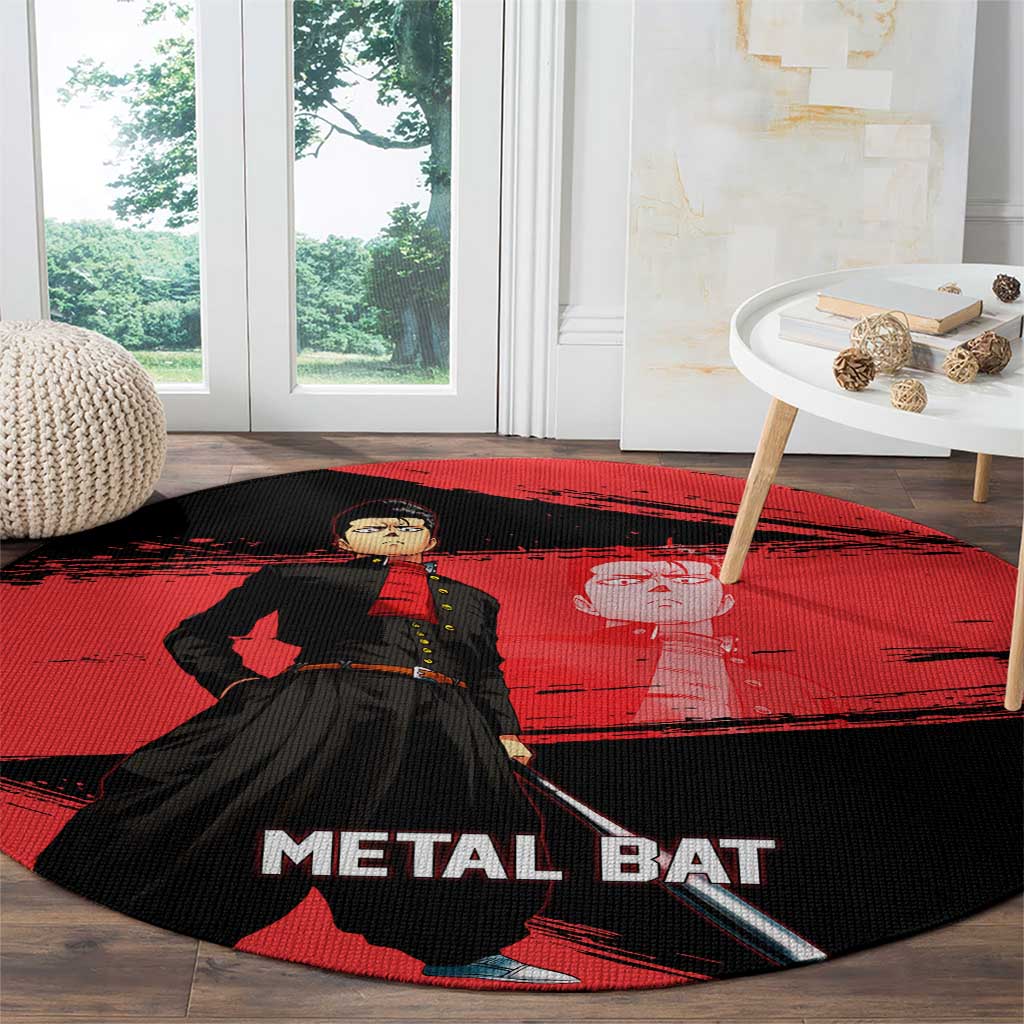 Metal Bat One Punch Man Anime Red and Black Theme Round Carpet with Street Fighter Style and Bold Bat Stance - The Mazicc