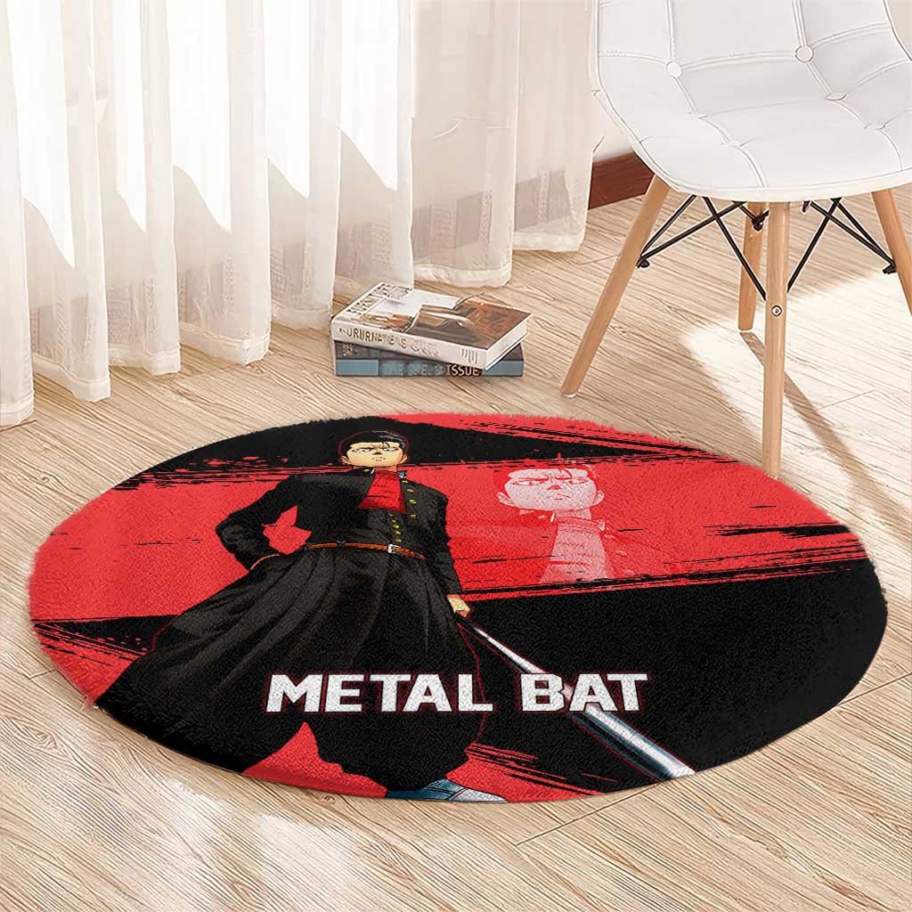 Metal Bat One Punch Man Anime Red and Black Theme Round Carpet with Street Fighter Style and Bold Bat Stance - The Mazicc