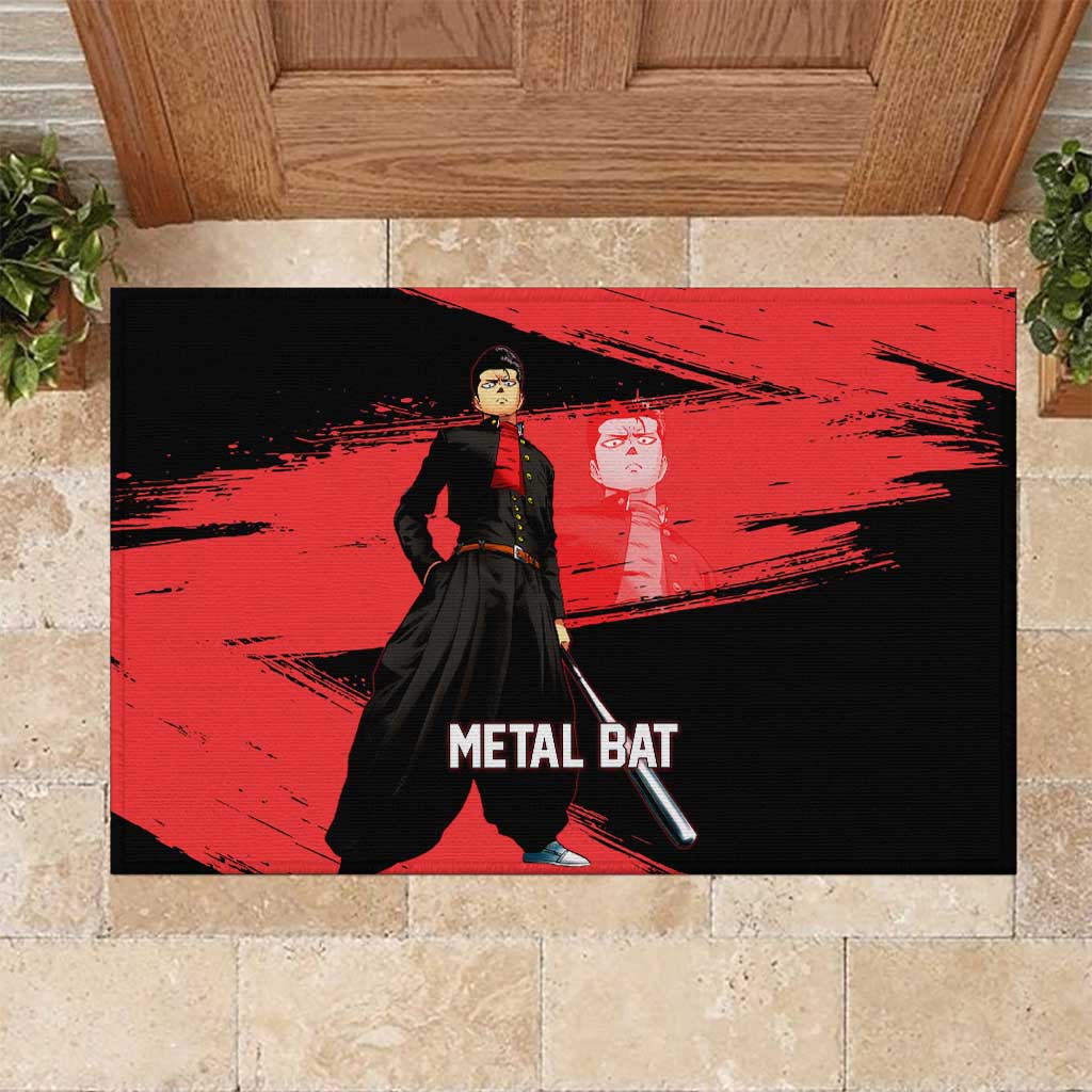 Metal Bat One Punch Man Anime Red and Black Theme Rubber Doormat with Street Fighter Style and Bold Bat Stance - The Mazicc
