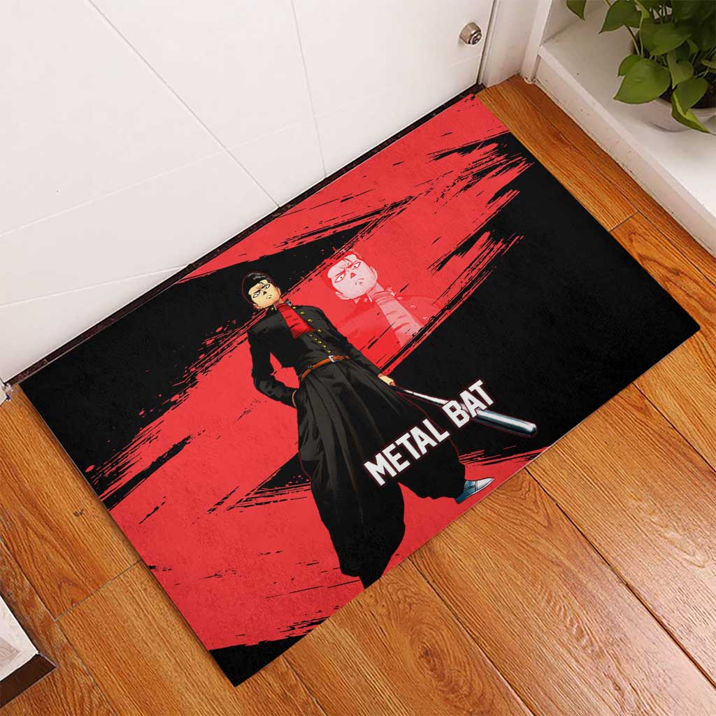 Metal Bat One Punch Man Anime Red and Black Theme Rubber Doormat with Street Fighter Style and Bold Bat Stance - The Mazicc