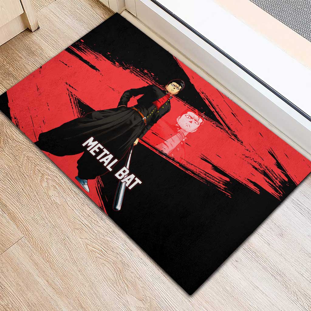 Metal Bat One Punch Man Anime Red and Black Theme Rubber Doormat with Street Fighter Style and Bold Bat Stance - The Mazicc