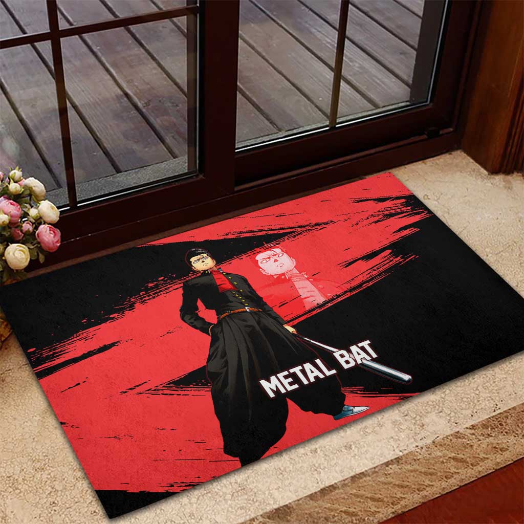 Metal Bat One Punch Man Anime Red and Black Theme Rubber Doormat with Street Fighter Style and Bold Bat Stance - The Mazicc