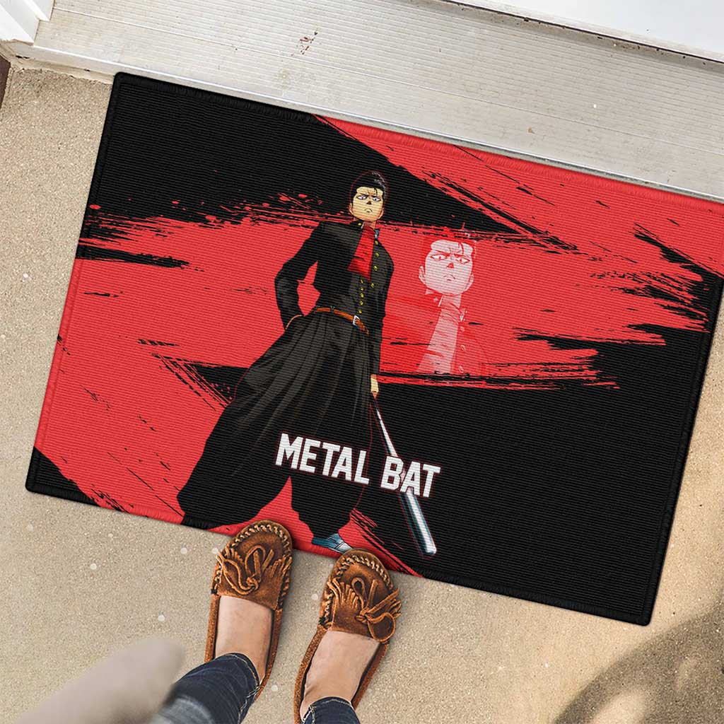 Metal Bat One Punch Man Anime Red and Black Theme Rubber Doormat with Street Fighter Style and Bold Bat Stance - The Mazicc