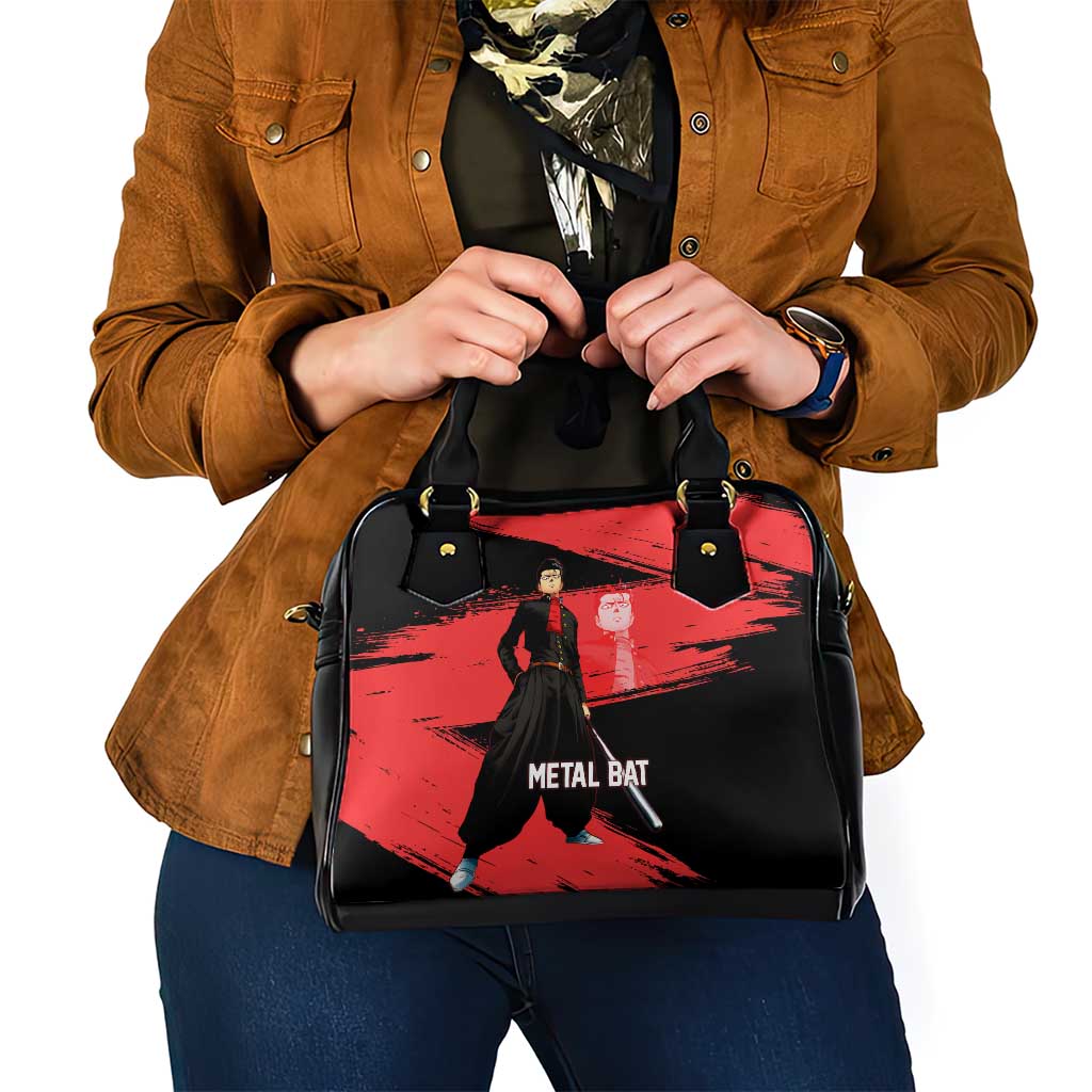 Metal Bat One Punch Man Anime Red and Black Theme Shoulder Handbag with Street Fighter Style and Bold Bat Stance - The Mazicc