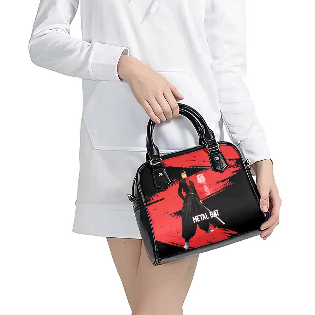 Metal Bat One Punch Man Anime Red and Black Theme Shoulder Handbag with Street Fighter Style and Bold Bat Stance - The Mazicc