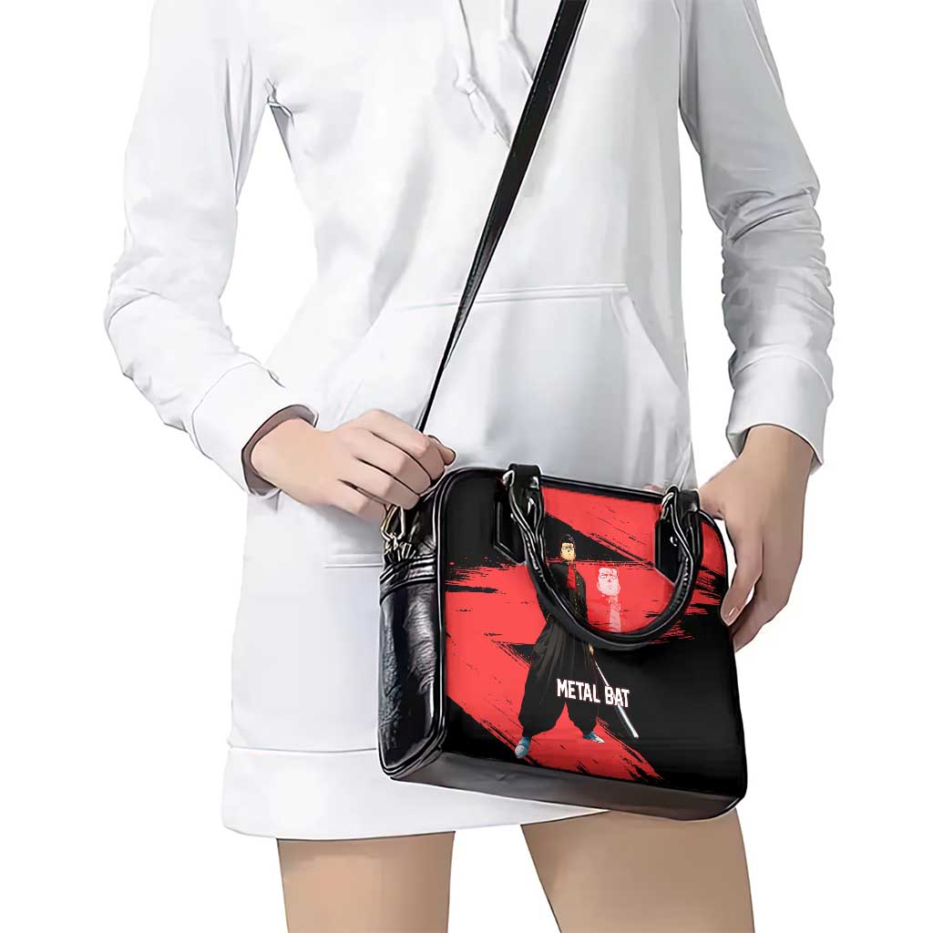 Metal Bat One Punch Man Anime Red and Black Theme Shoulder Handbag with Street Fighter Style and Bold Bat Stance - The Mazicc