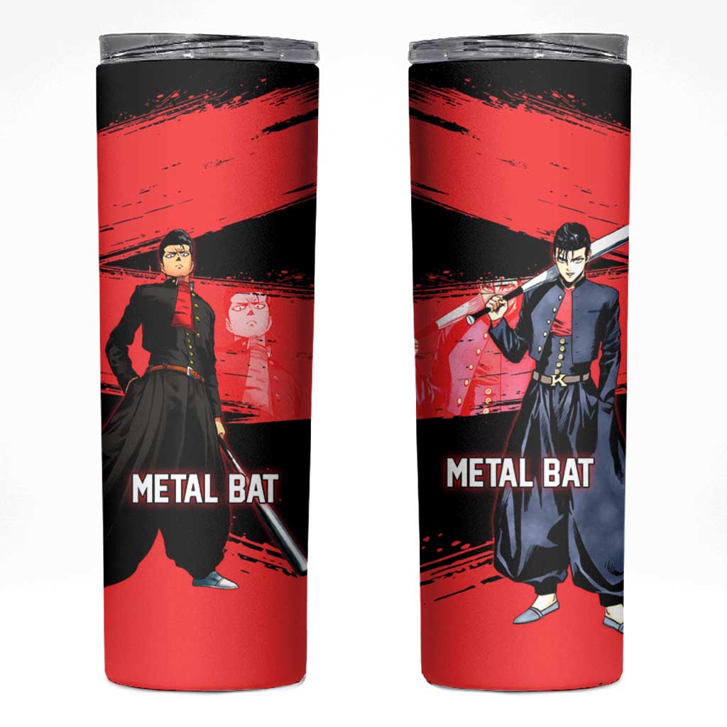 Metal Bat One Punch Man Anime Red and Black Theme Skinny Tumbler with Street Fighter Style and Bold Bat Stance - The Mazicc