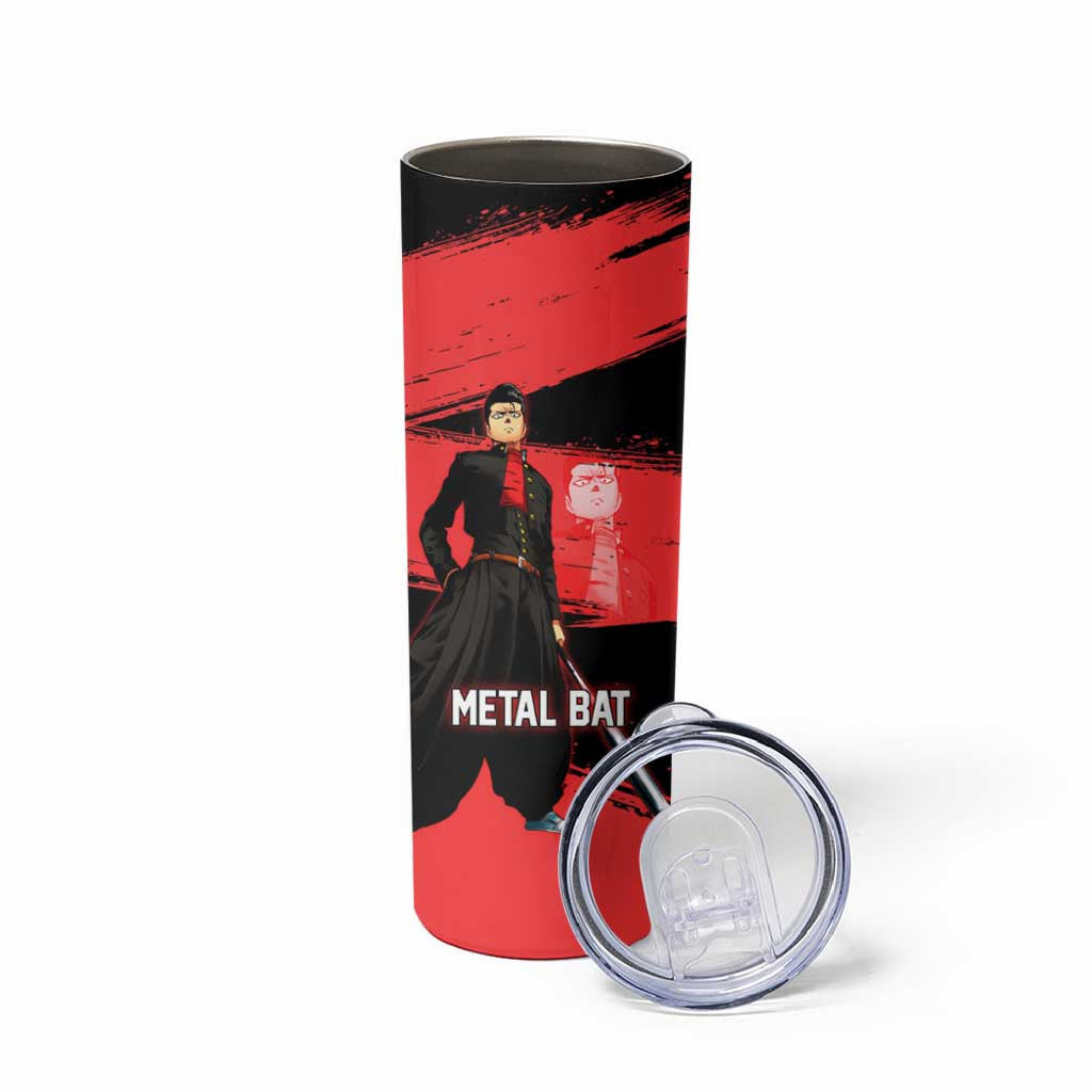 Metal Bat One Punch Man Anime Red and Black Theme Skinny Tumbler with Street Fighter Style and Bold Bat Stance - The Mazicc
