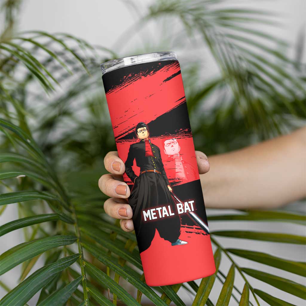 Metal Bat One Punch Man Anime Red and Black Theme Skinny Tumbler with Street Fighter Style and Bold Bat Stance - The Mazicc