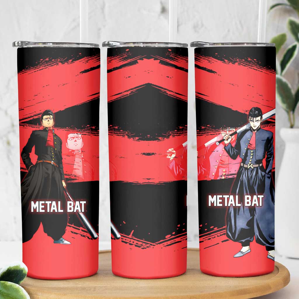 Metal Bat One Punch Man Anime Red and Black Theme Skinny Tumbler with Street Fighter Style and Bold Bat Stance - The Mazicc