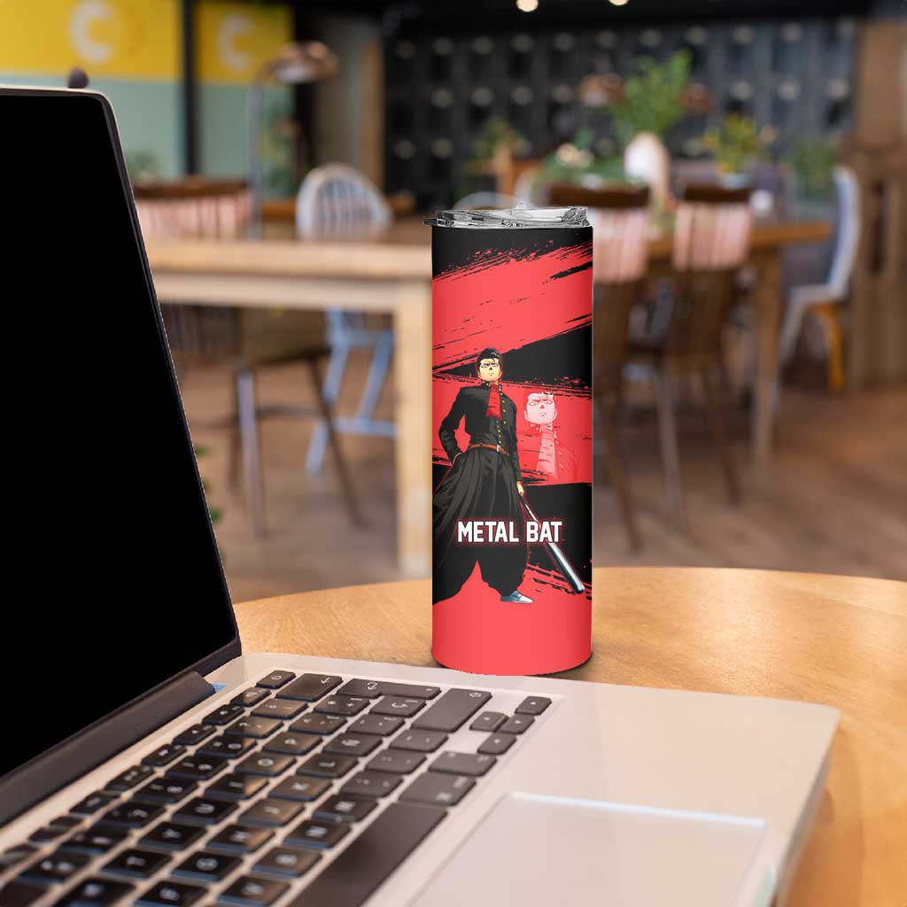 Metal Bat One Punch Man Anime Red and Black Theme Skinny Tumbler with Street Fighter Style and Bold Bat Stance - The Mazicc