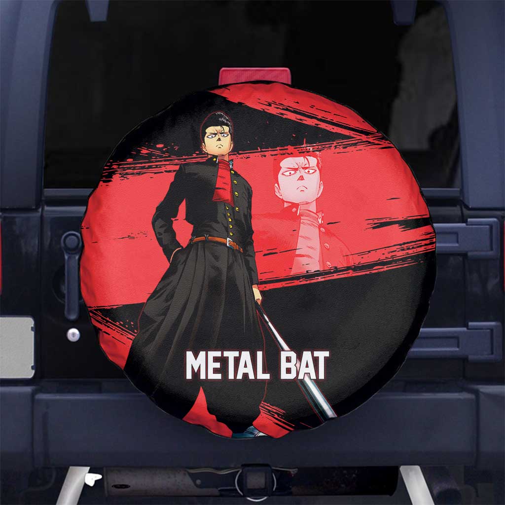 Metal Bat One Punch Man Anime Red and Black Theme Spare Tire Cover with Street Fighter Style and Bold Bat Stance - The Mazicc