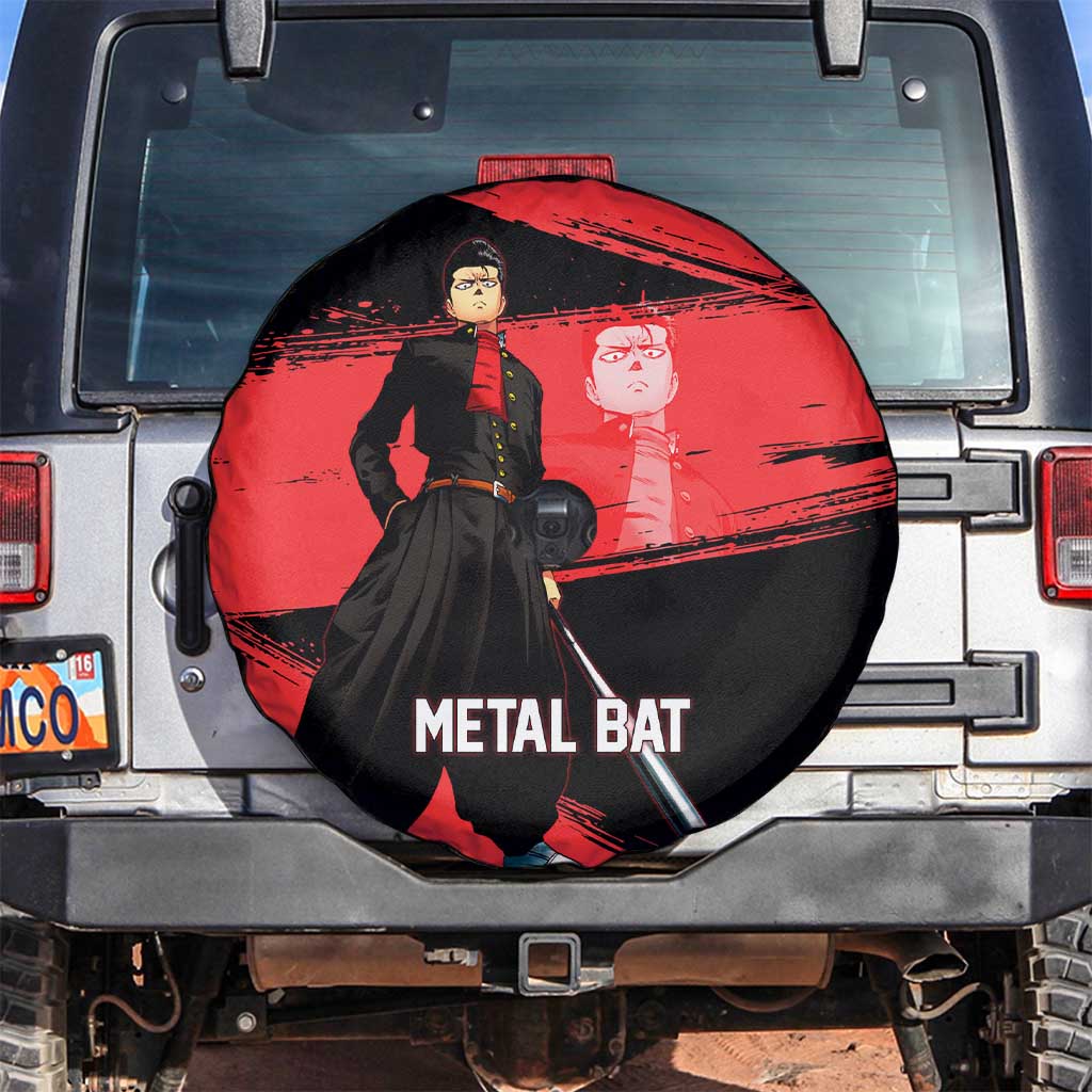Metal Bat One Punch Man Anime Red and Black Theme Spare Tire Cover with Street Fighter Style and Bold Bat Stance - The Mazicc