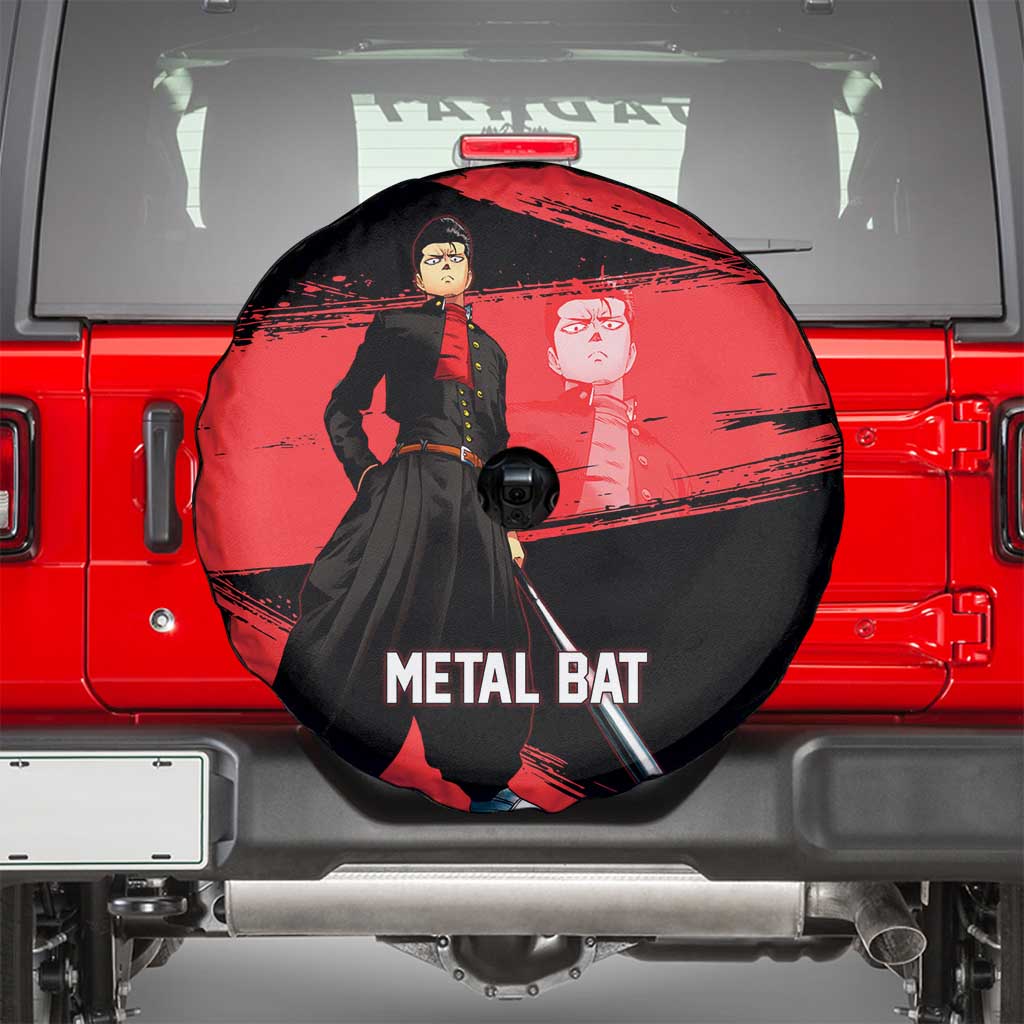 Metal Bat One Punch Man Anime Red and Black Theme Spare Tire Cover with Street Fighter Style and Bold Bat Stance - The Mazicc