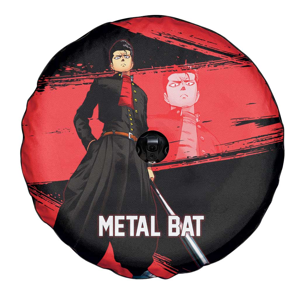 Metal Bat One Punch Man Anime Red and Black Theme Spare Tire Cover with Street Fighter Style and Bold Bat Stance - The Mazicc