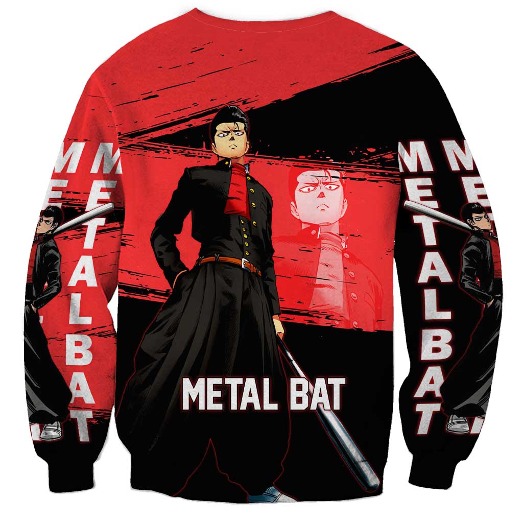 Metal Bat One Punch Man Anime Red and Black Theme Sweatshirt with Street Fighter Style and Bold Bat Stance - The Mazicc
