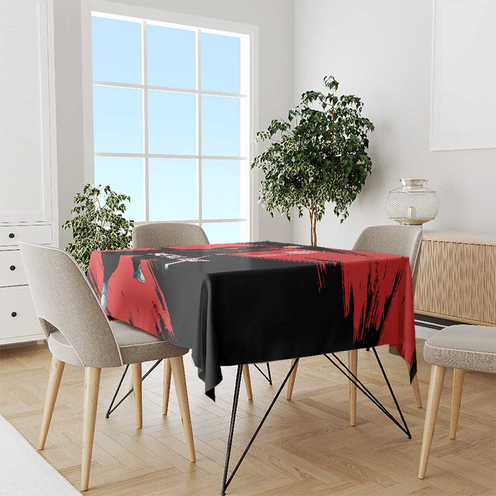 Metal Bat One Punch Man Anime Red and Black Theme Tablecloth with Street Fighter Style and Bold Bat Stance - The Mazicc