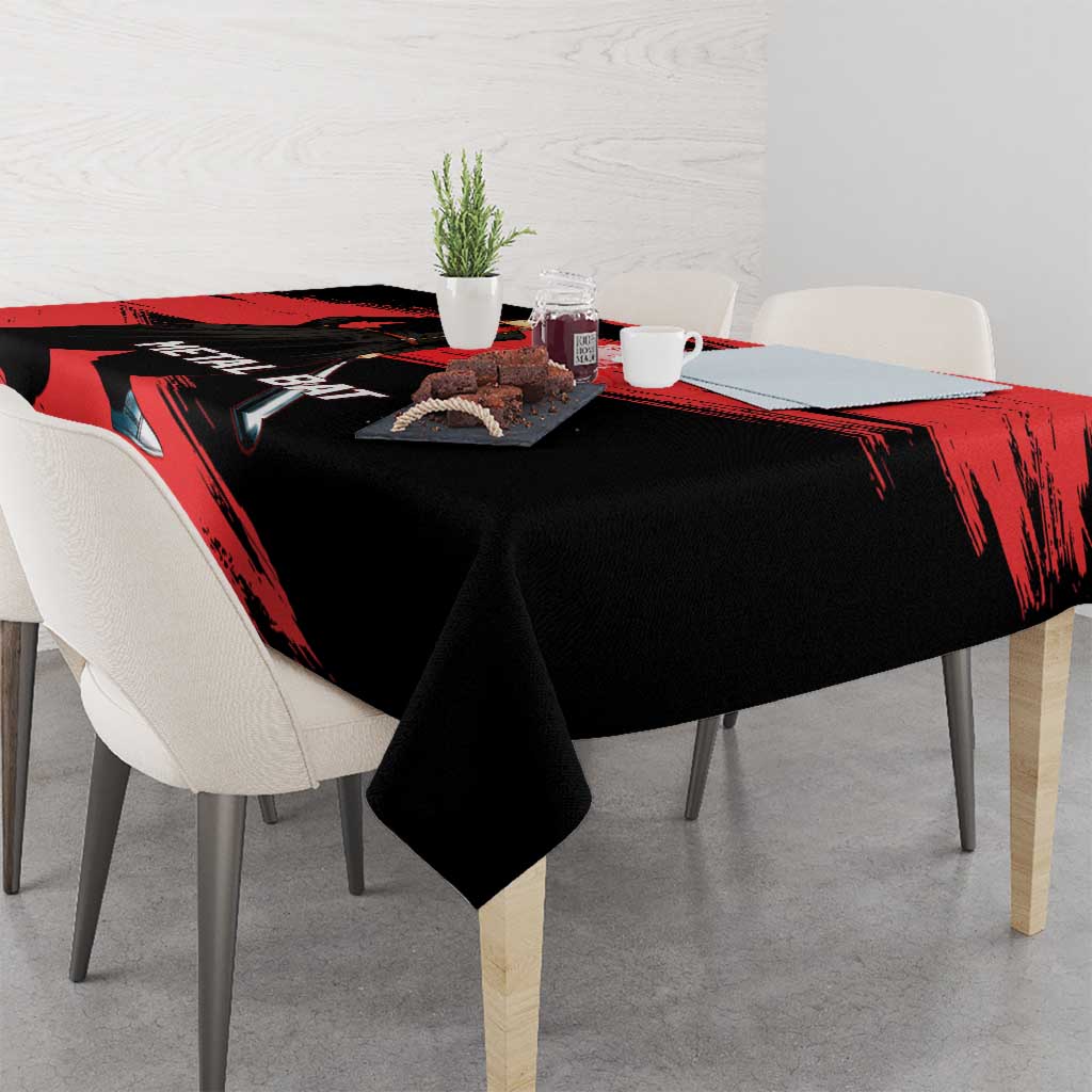 Metal Bat One Punch Man Anime Red and Black Theme Tablecloth with Street Fighter Style and Bold Bat Stance - The Mazicc