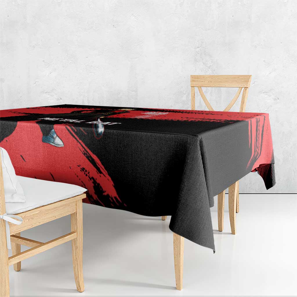 Metal Bat One Punch Man Anime Red and Black Theme Tablecloth with Street Fighter Style and Bold Bat Stance - The Mazicc