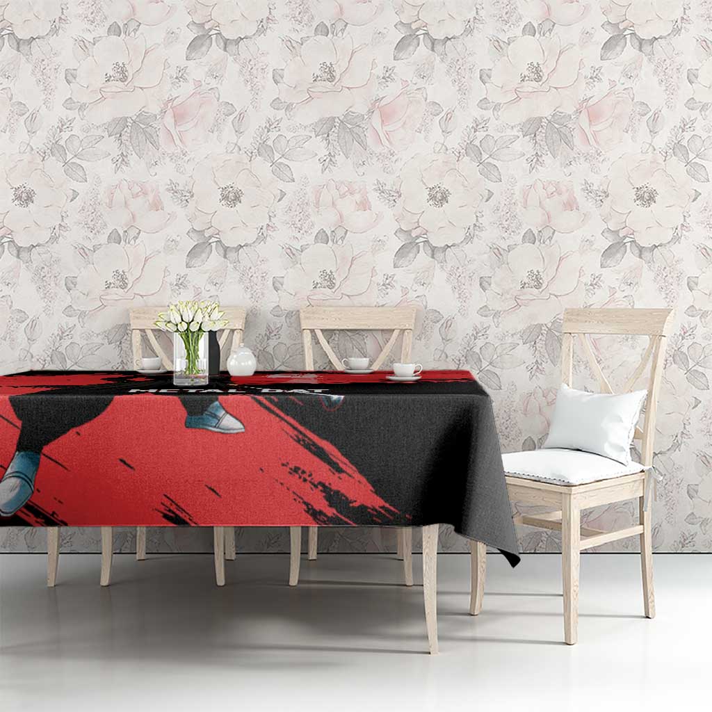 Metal Bat One Punch Man Anime Red and Black Theme Tablecloth with Street Fighter Style and Bold Bat Stance - The Mazicc