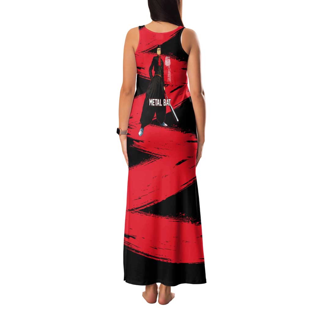 Metal Bat One Punch Man Anime Red and Black Theme Tank Maxi Dress with Street Fighter Style and Bold Bat Stance - The Mazicc