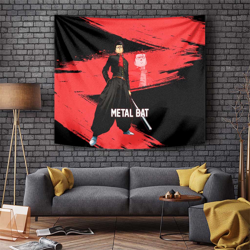 Metal Bat One Punch Man Anime Red and Black Theme Tapestry with Street Fighter Style and Bold Bat Stance - The Mazicc