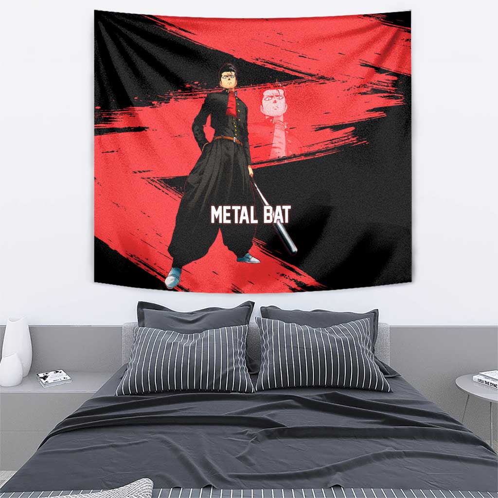 Metal Bat One Punch Man Anime Red and Black Theme Tapestry with Street Fighter Style and Bold Bat Stance - The Mazicc