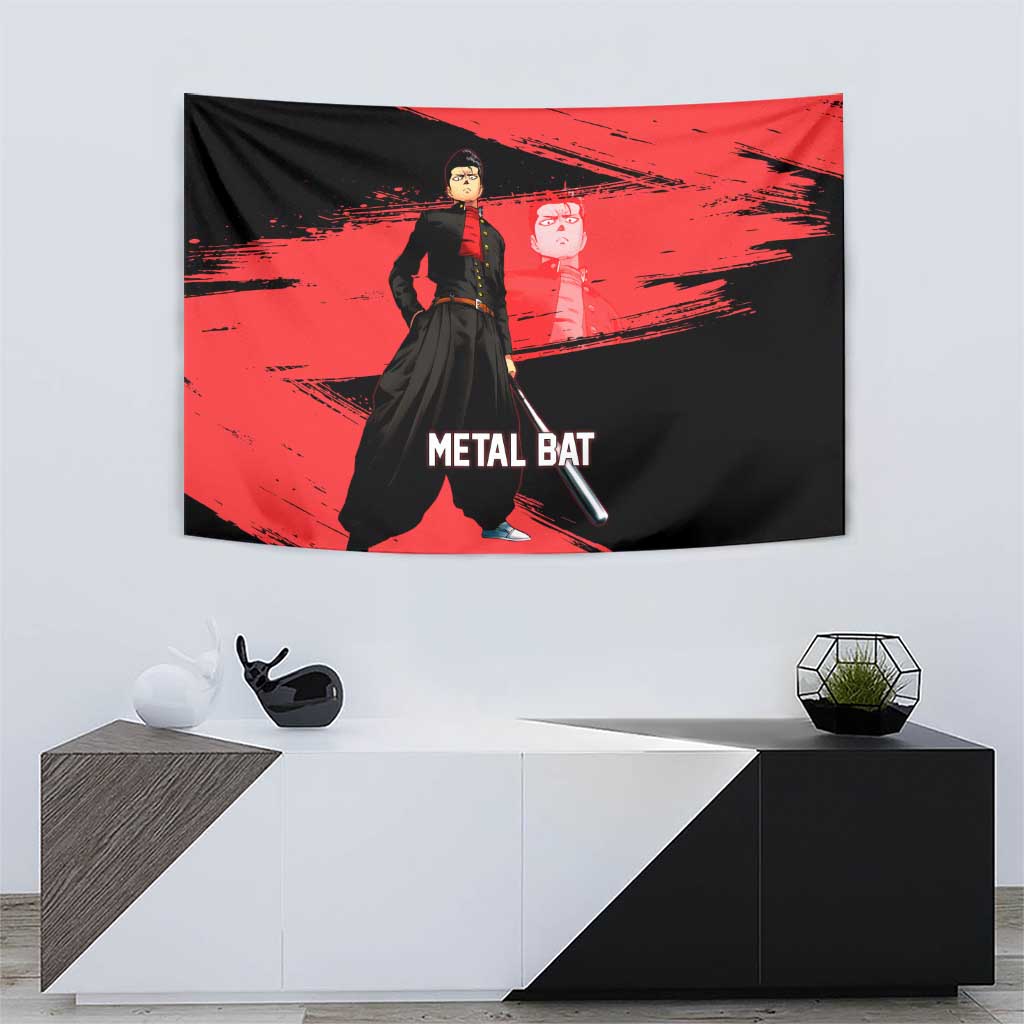 Metal Bat One Punch Man Anime Red and Black Theme Tapestry with Street Fighter Style and Bold Bat Stance - The Mazicc