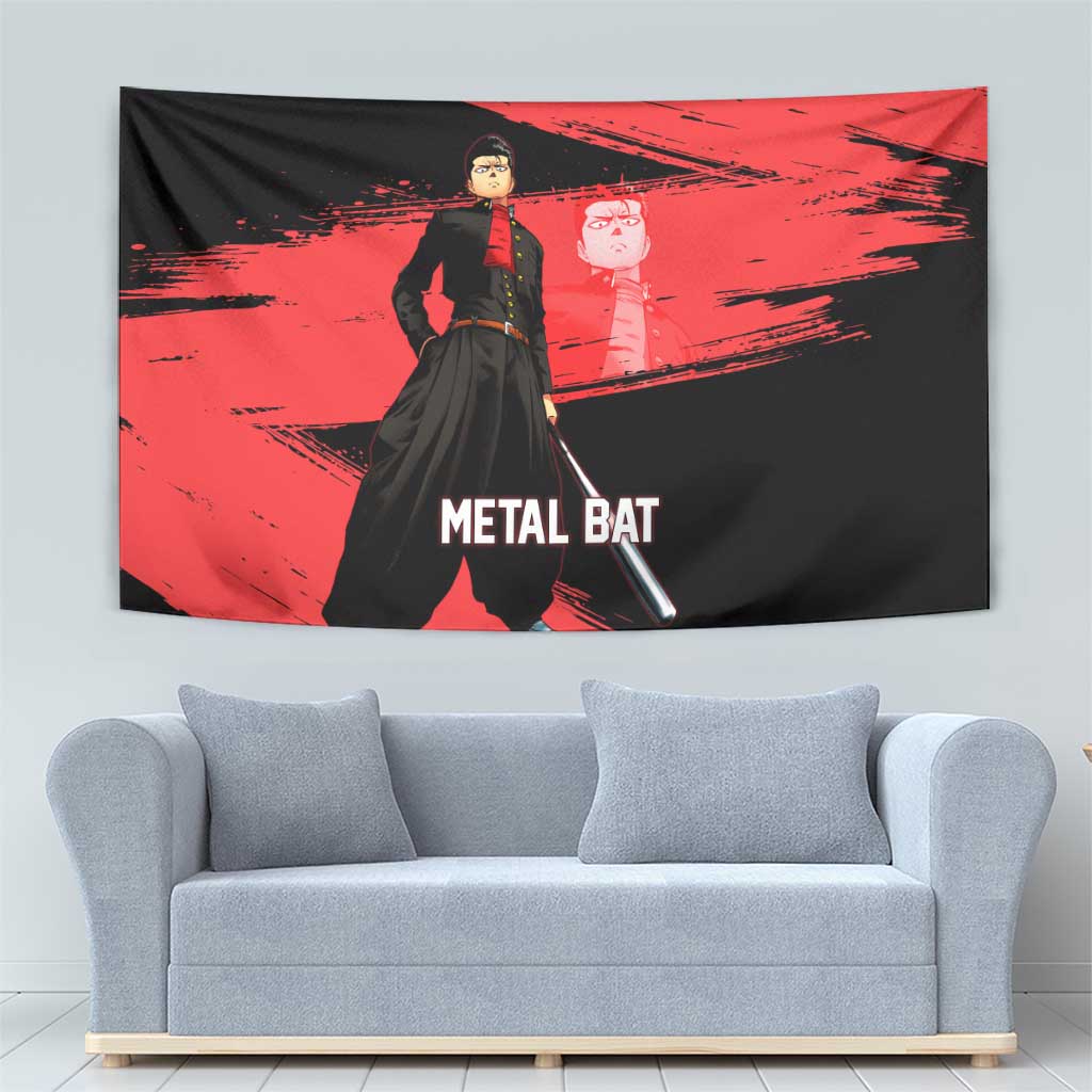 Metal Bat One Punch Man Anime Red and Black Theme Tapestry with Street Fighter Style and Bold Bat Stance - The Mazicc