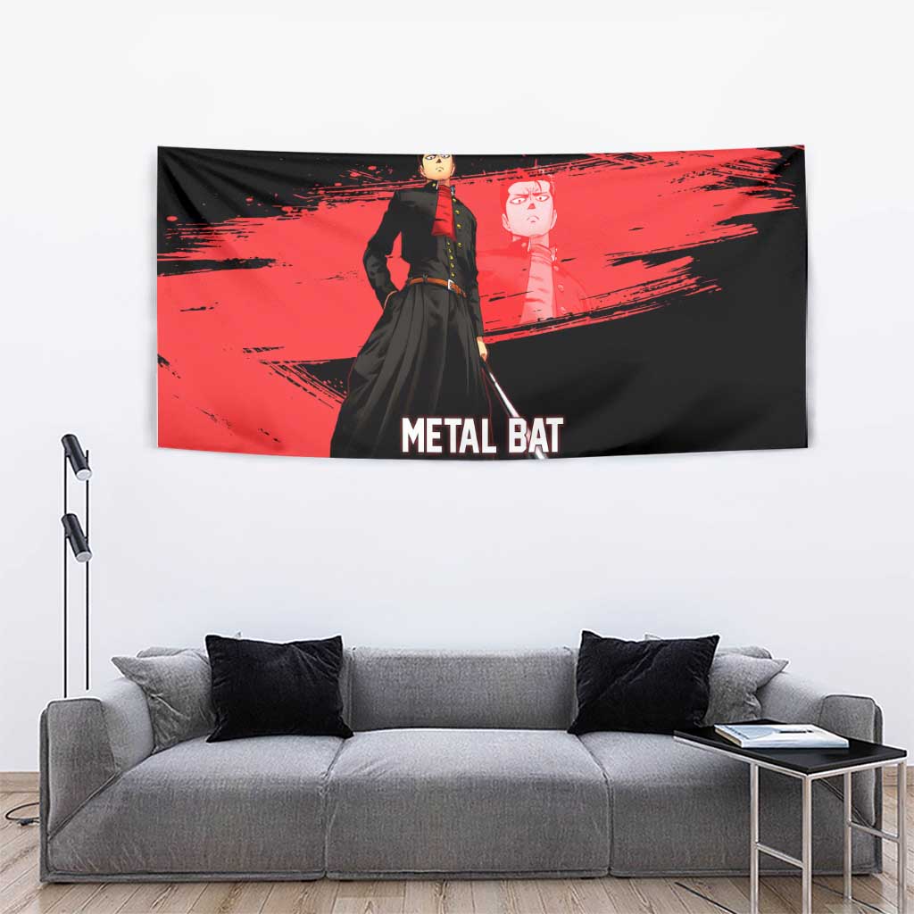 Metal Bat One Punch Man Anime Red and Black Theme Tapestry with Street Fighter Style and Bold Bat Stance - The Mazicc