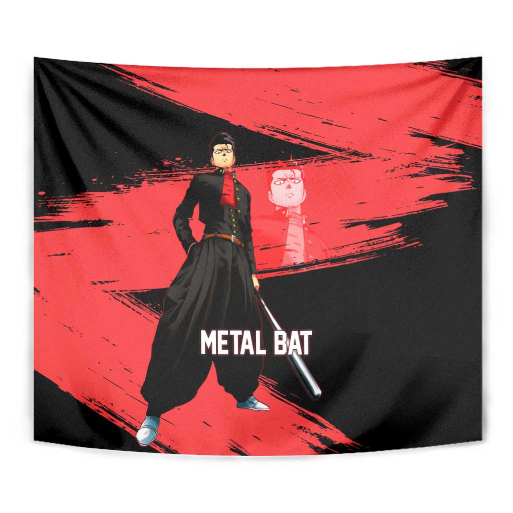 Metal Bat One Punch Man Anime Red and Black Theme Tapestry with Street Fighter Style and Bold Bat Stance - The Mazicc