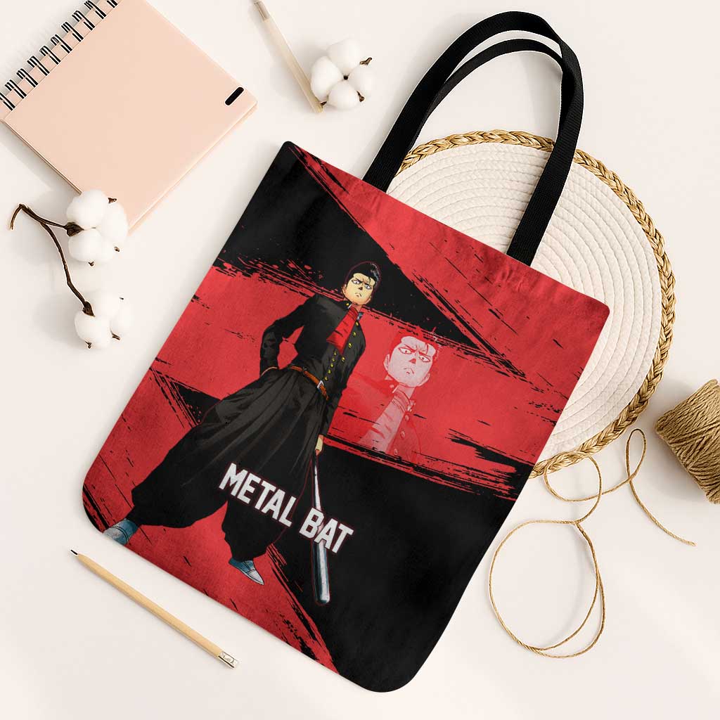 Metal Bat One Punch Man Anime Red and Black Theme Tote Bag with Street Fighter Style and Bold Bat Stance - The Mazicc