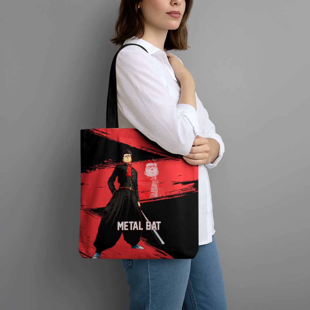 Metal Bat One Punch Man Anime Red and Black Theme Tote Bag with Street Fighter Style and Bold Bat Stance - The Mazicc