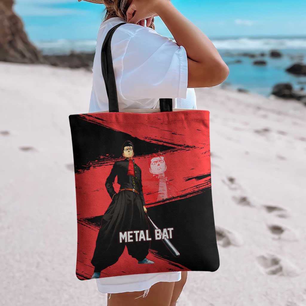 Metal Bat One Punch Man Anime Red and Black Theme Tote Bag with Street Fighter Style and Bold Bat Stance - The Mazicc