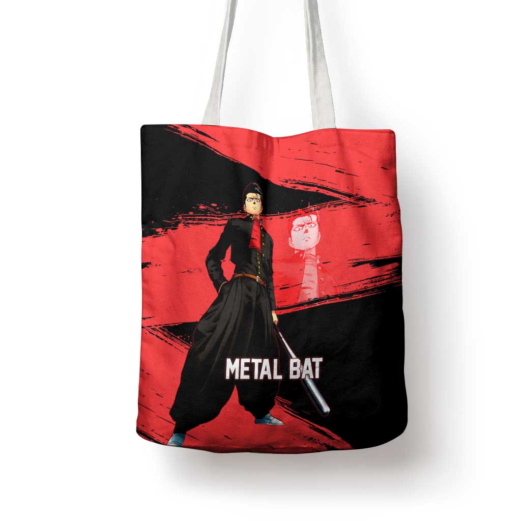 Metal Bat One Punch Man Anime Red and Black Theme Tote Bag with Street Fighter Style and Bold Bat Stance - The Mazicc