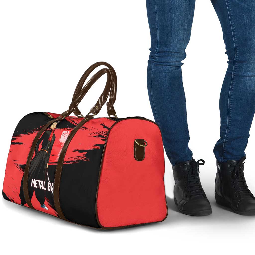Metal Bat One Punch Man Anime Red and Black Theme Travel Bag with Street Fighter Style and Bold Bat Stance - The Mazicc
