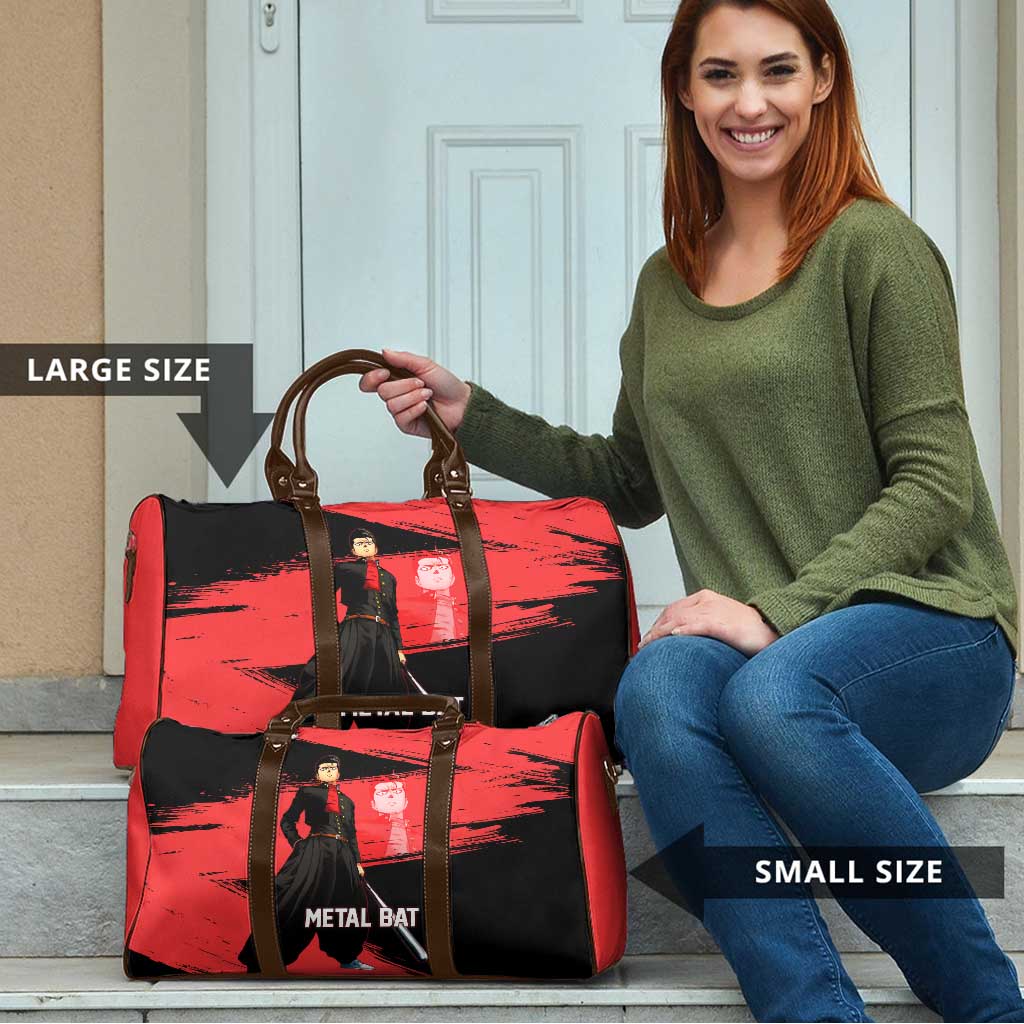 Metal Bat One Punch Man Anime Red and Black Theme Travel Bag with Street Fighter Style and Bold Bat Stance - The Mazicc