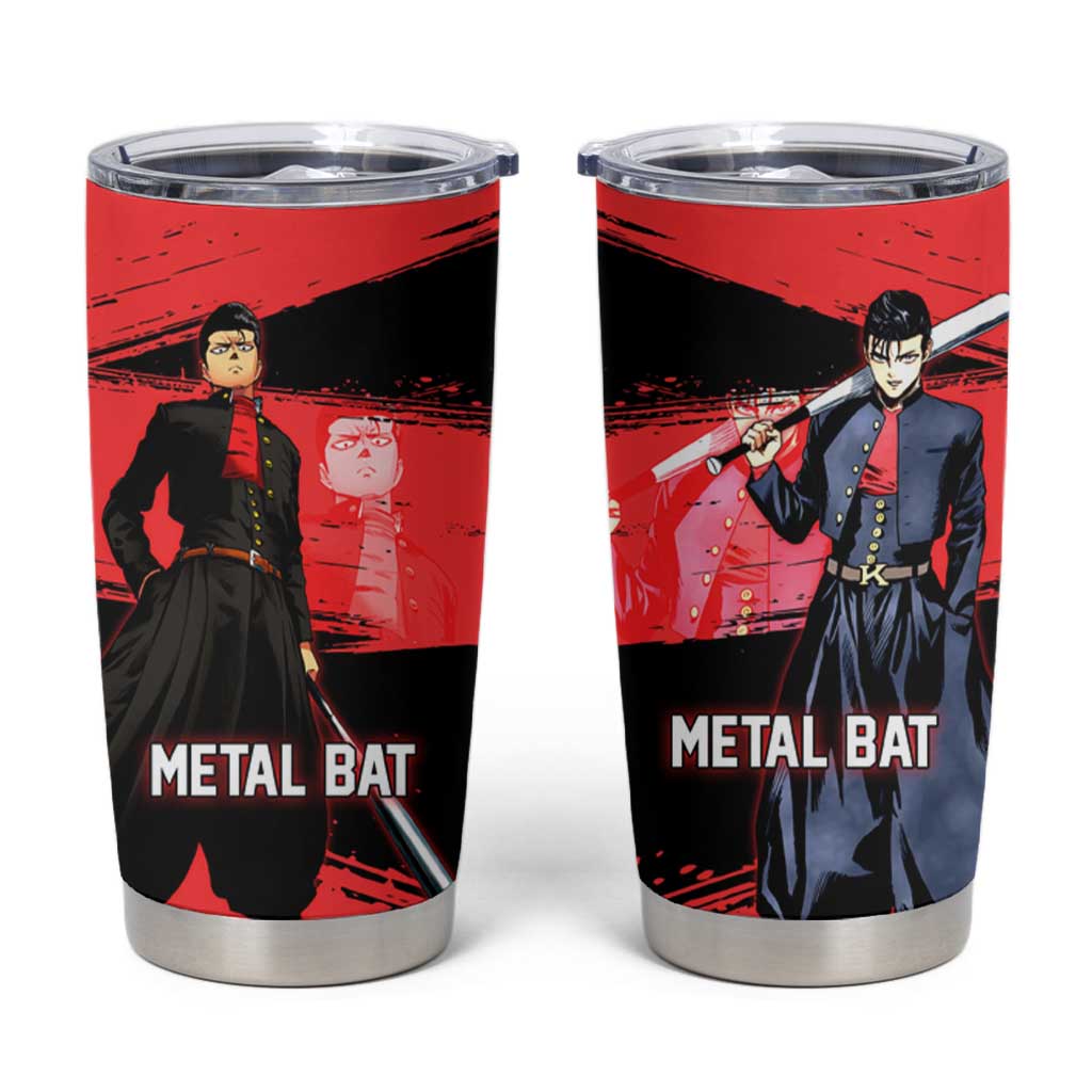 Metal Bat One Punch Man Anime Red and Black Theme Tumbler Cup with Street Fighter Style and Bold Bat Stance - The Mazicc