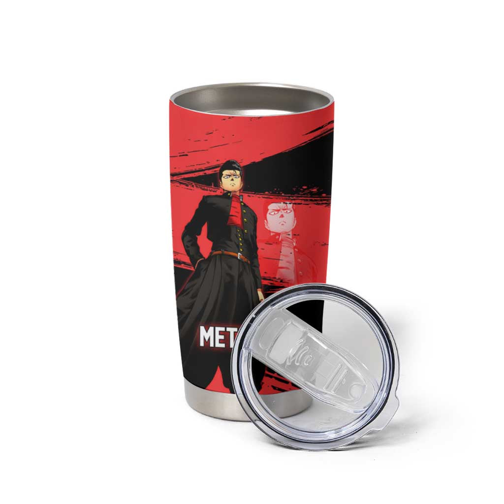 Metal Bat One Punch Man Anime Red and Black Theme Tumbler Cup with Street Fighter Style and Bold Bat Stance - The Mazicc